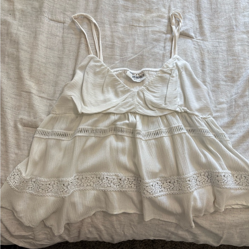 No Boundaries White Lace Trim Tank Top